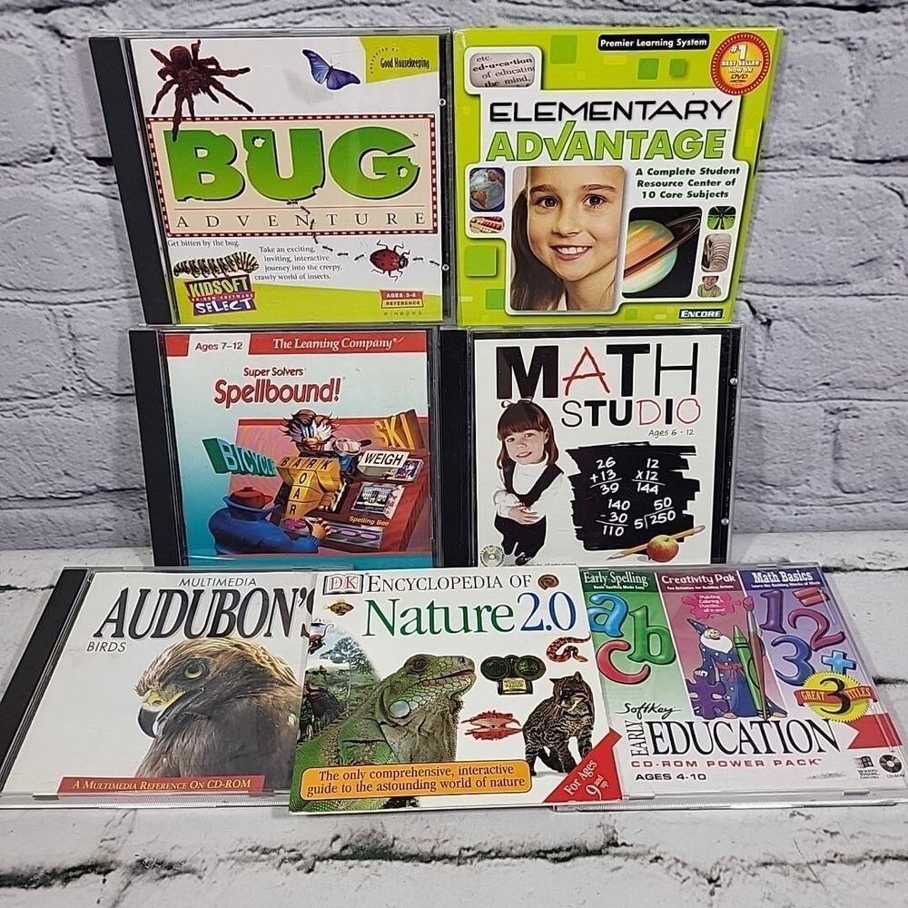 Children's Educational Software Lot‎ Of 7 CD-Roms Math Spelling Science